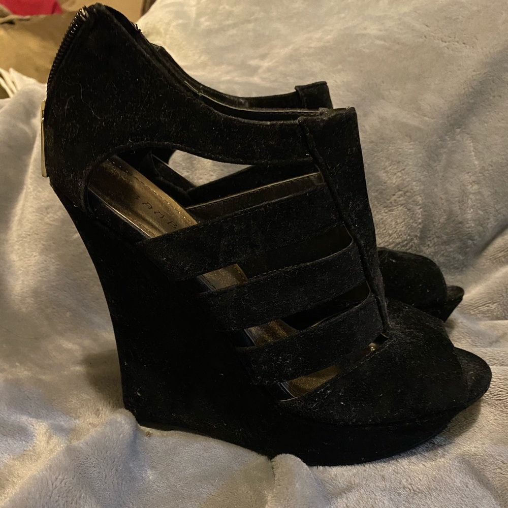 Black suede wedges